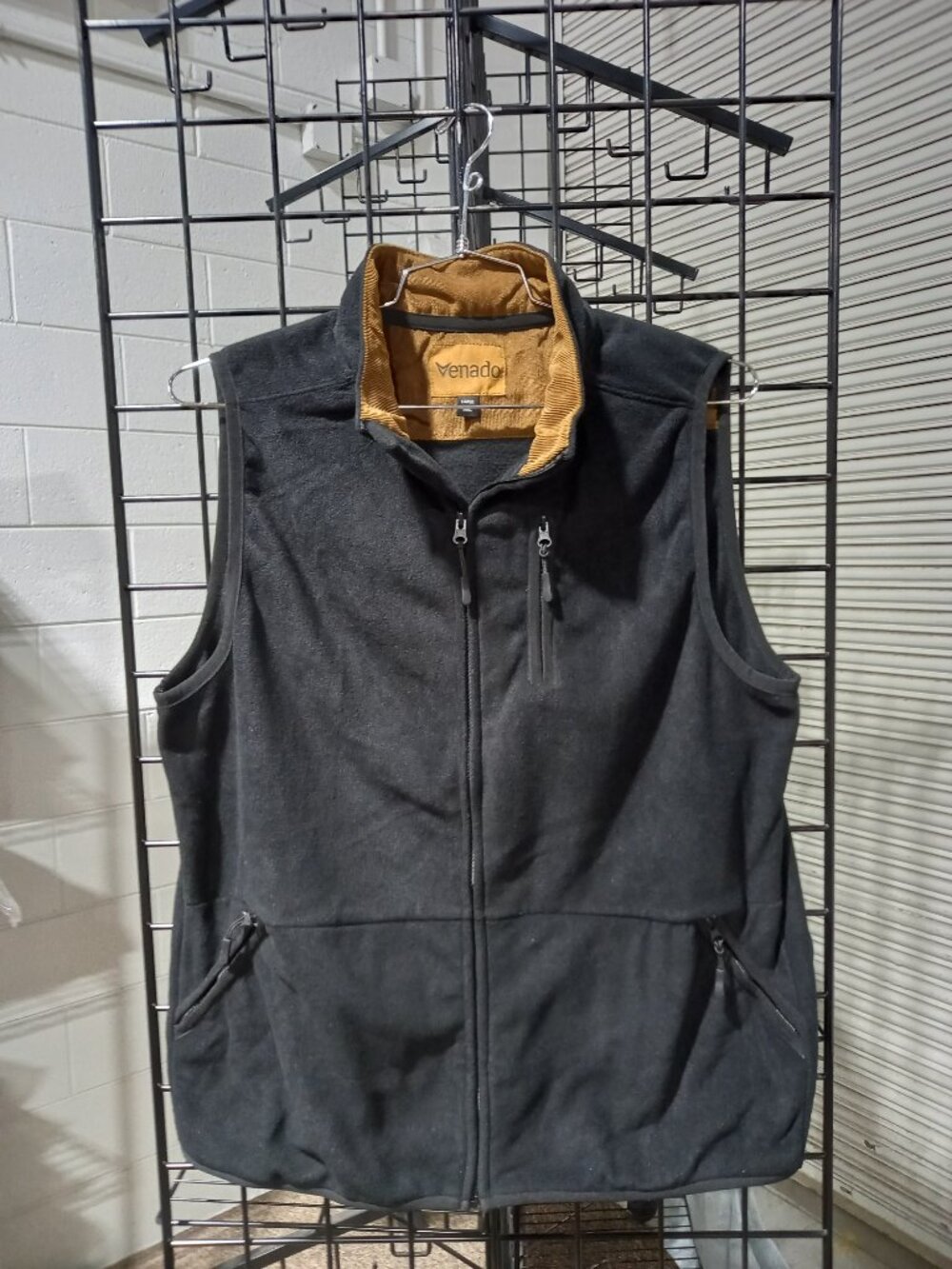 Fleece Full Zip Vest with Corduroy Collar - Black